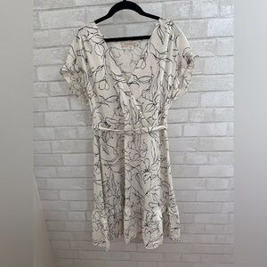 Monteau Cream Midi Dress with Black Floral Print